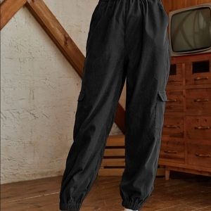 Black corduroy pocket cargo pants